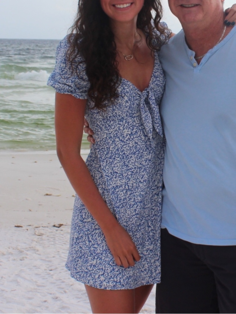 Gianni Bini Blue and White Floral Tie-Front Dress